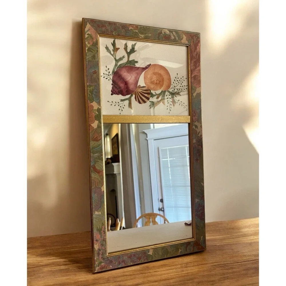 B.J. Sleeper Framed Theorem Painting Shells Seaweed Signed Mirror Vintage 21x11